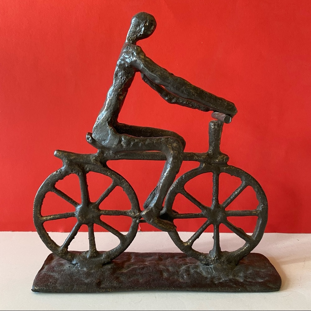 Bicyclist Sculpture Desk Art Heavy metal bicycle Velo rider enthusiast - Picture 2 of 7